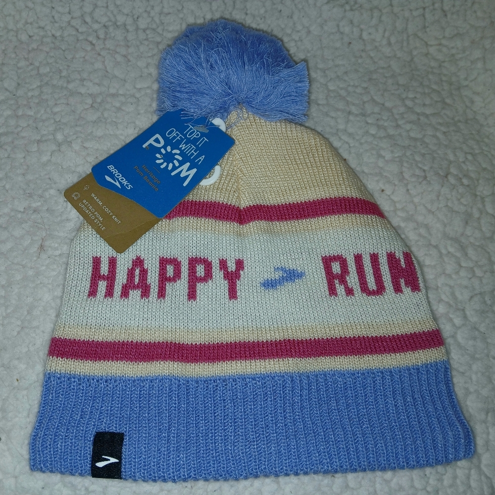 Brooks Running Shoes Adult Blue and Cream Happy Run Beanie